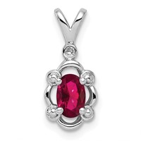 Sterling Silver Rhodium-plated Created Ruby & Diam. Pendant view 1
