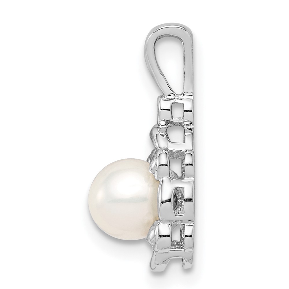 Sterling Silver Rhodium-plated FW Cultured Pearl & Diam. Pendant (QBPD21JUN)