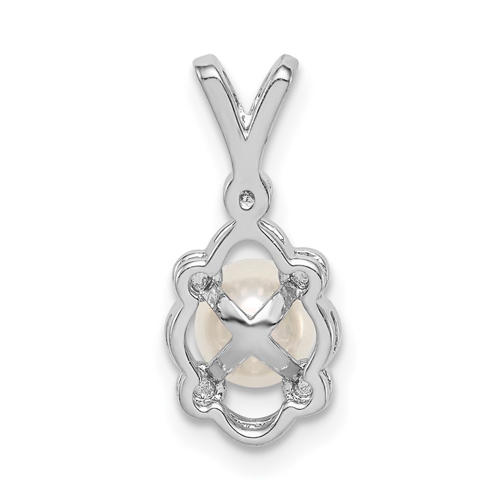 Sterling Silver Rhodium-plated FW Cultured Pearl & Diam. Pendant (QBPD21JUN)