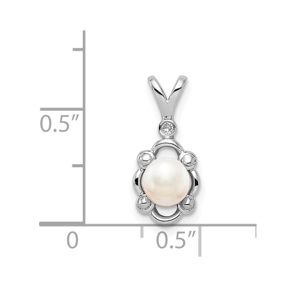 Sterling Silver Rhodium-plated FW Cultured Pearl & Diam. Pendant (QBPD21JUN)