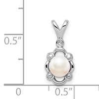 Sterling Silver Rhodium-plated FW Cultured Pearl & Diam. Pendant view 3