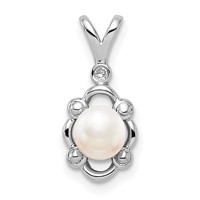 Sterling Silver Rhodium-plated FW Cultured Pearl & Diam. Pendant view 1