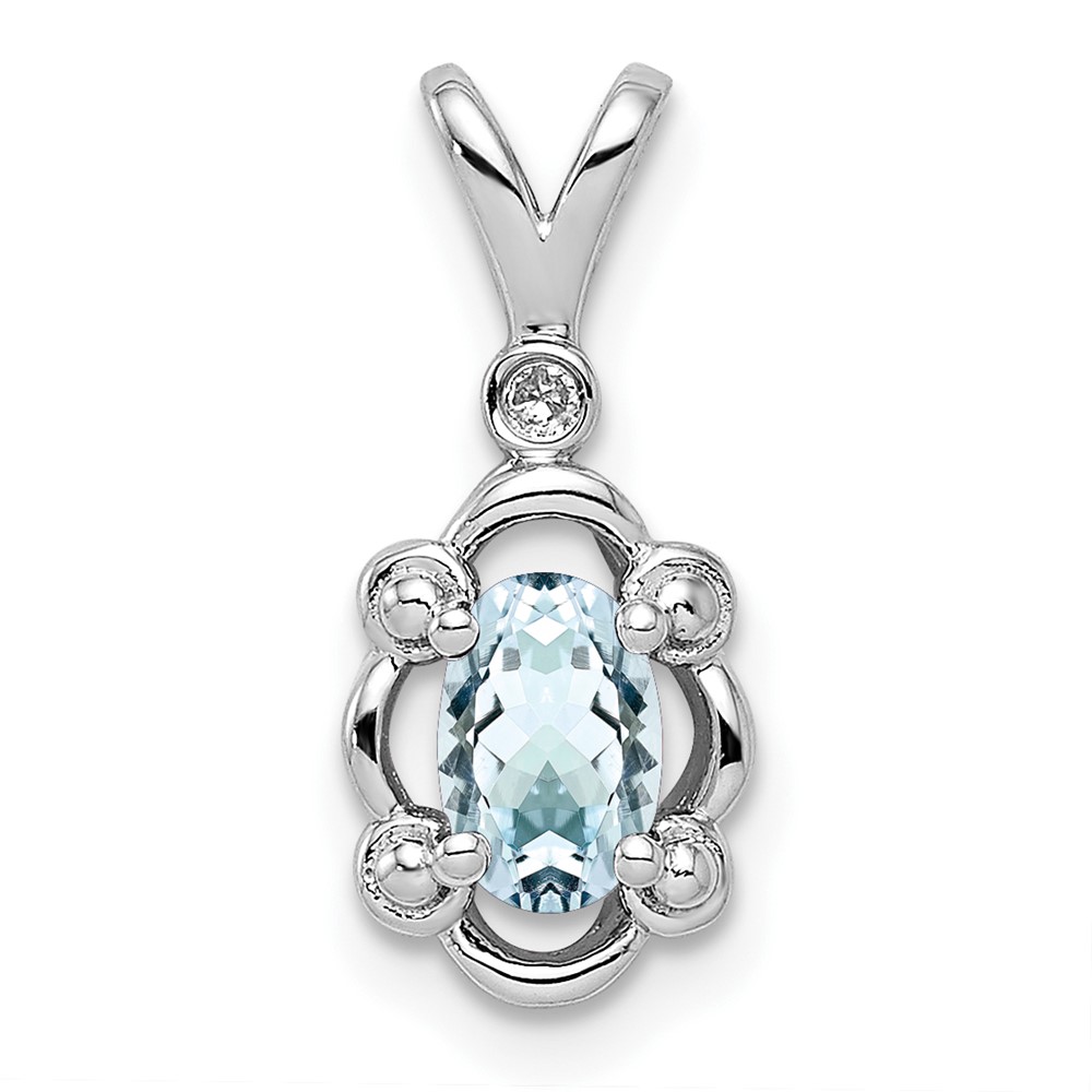 Sterling Silver Rhodium-plated Aquamarine & Diam. Pendant (QBPD21MAR)