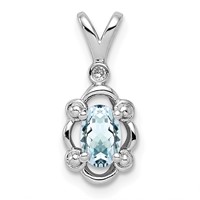 Sterling Silver Rhodium-plated Aquamarine & Diam. Pendant view 1