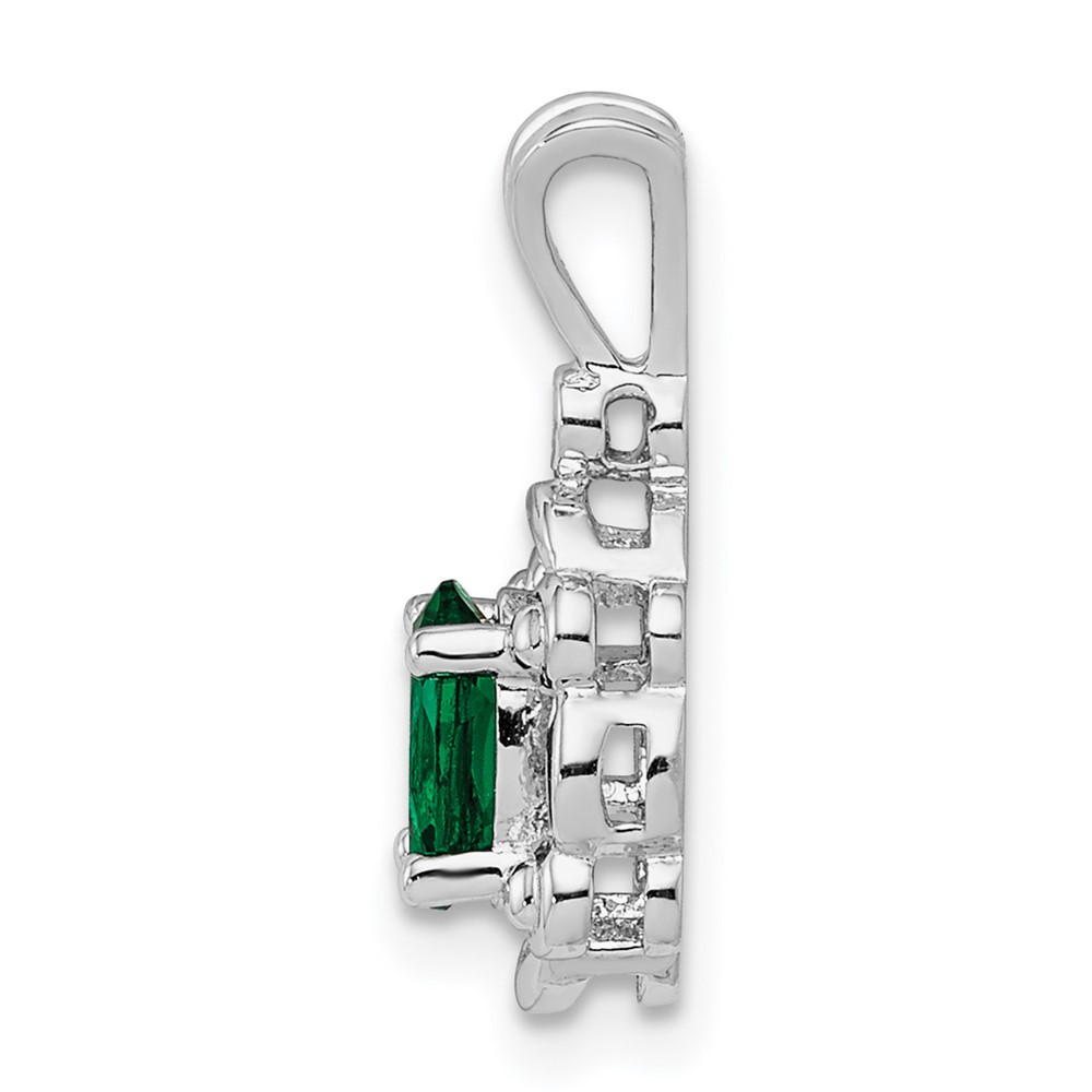 Sterling Silver Rhodium-plated Created Emerald & Diam. Pendant (QBPD21MAY)