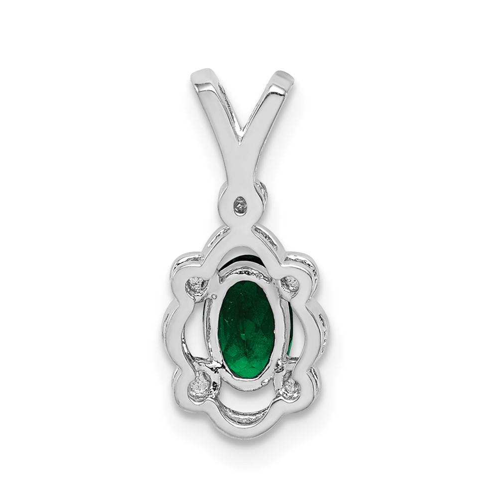 Sterling Silver Rhodium-plated Created Emerald & Diam. Pendant (QBPD21MAY)