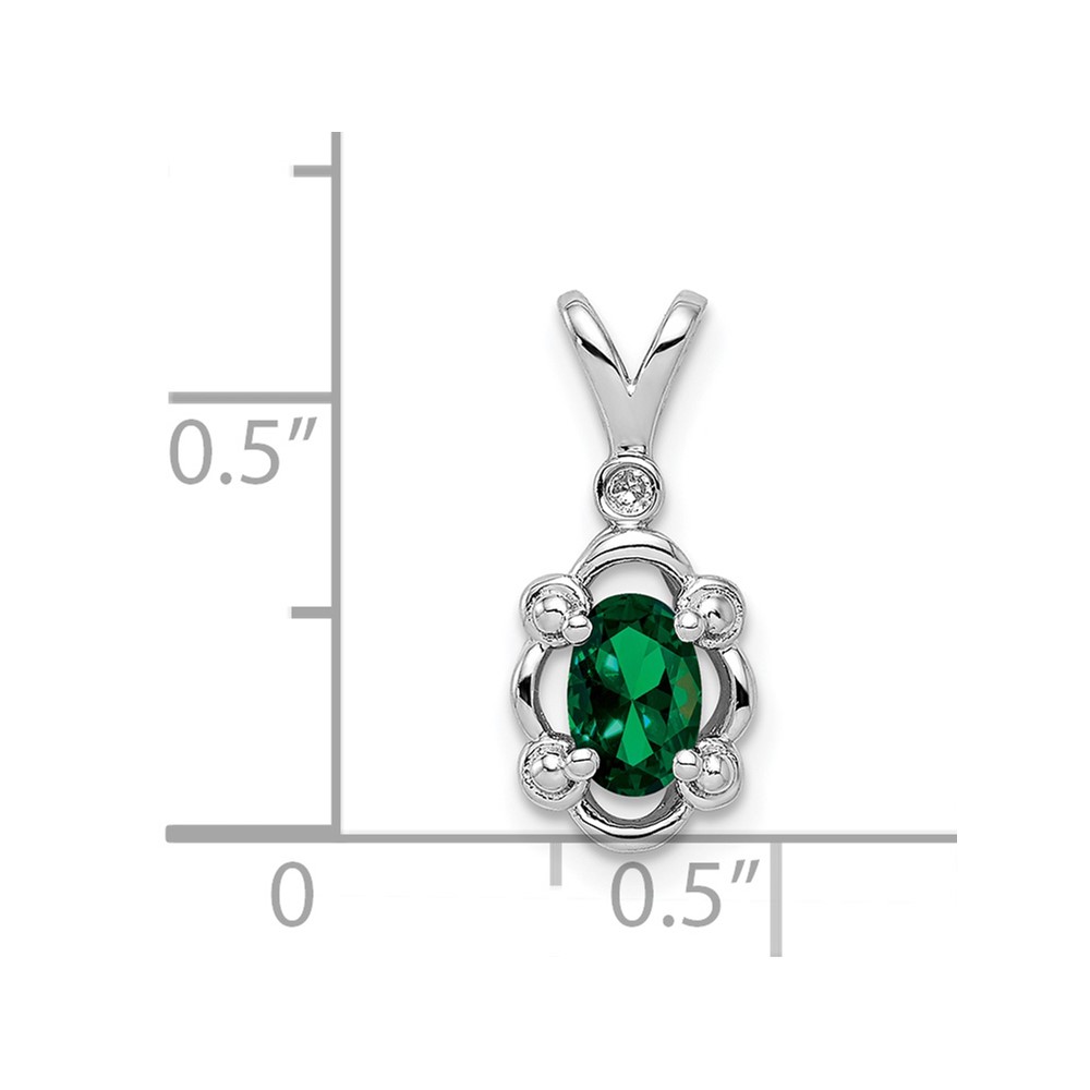 Sterling Silver Rhodium-plated Created Emerald & Diam. Pendant (QBPD21MAY)