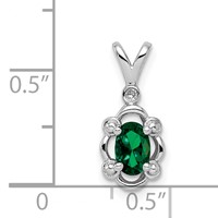 Sterling Silver Rhodium-plated Created Emerald & Diam. Pendant view 3