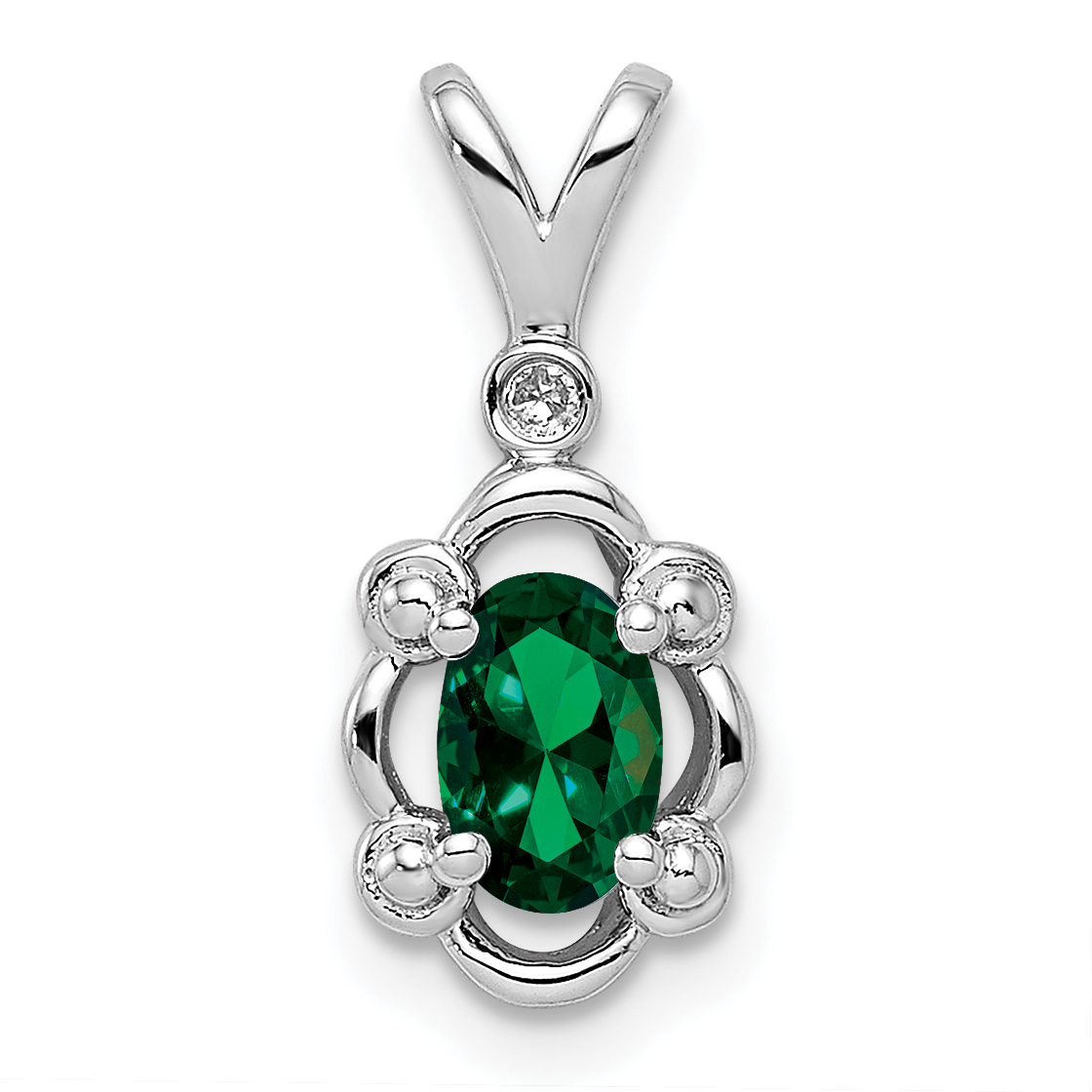Sterling Silver Rhodium-plated Created Emerald & Diam. Pendant (QBPD21MAY)