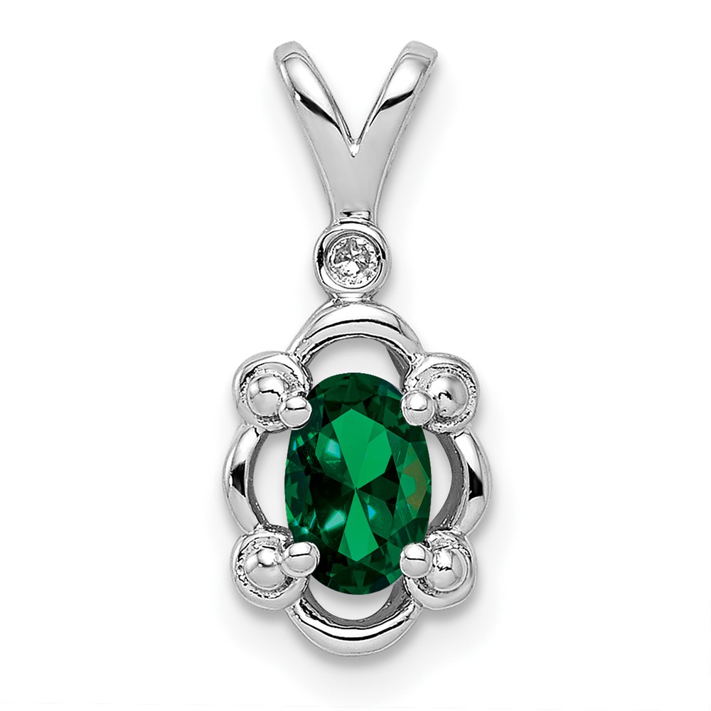 Sterling Silver Rhodium-plated Created Emerald & Diam. Pendant (QBPD21MAY)