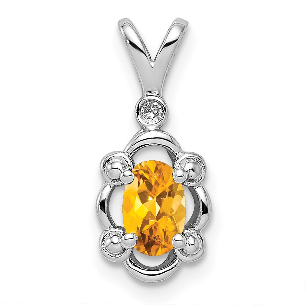 Sterling Silver Rhodium-plated Citrine & Diam. Pendant (QBPD21NOV)