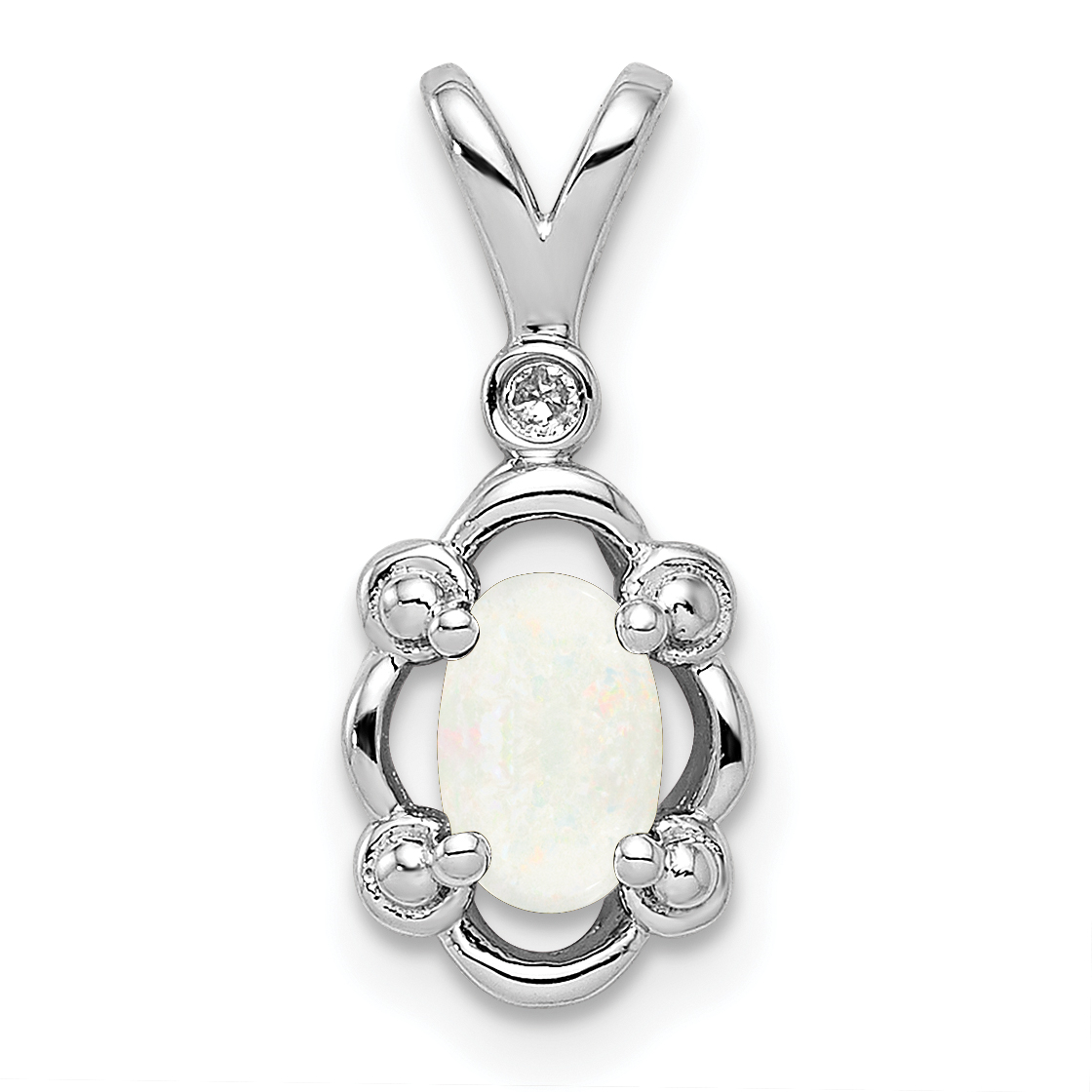 Sterling Silver Rhodium-plated Created Opal & Diam. Pendant (QBPD21OCT)