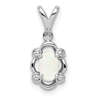 Sterling Silver Rhodium-plated Created Opal & Diam. Pendant view 1