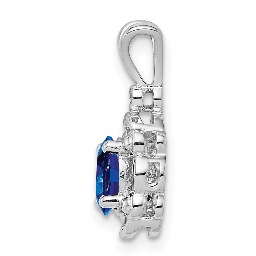 Sterling Silver Rhodium-plated Created Sapphire & Diam. Pendant (QBPD21SEP)