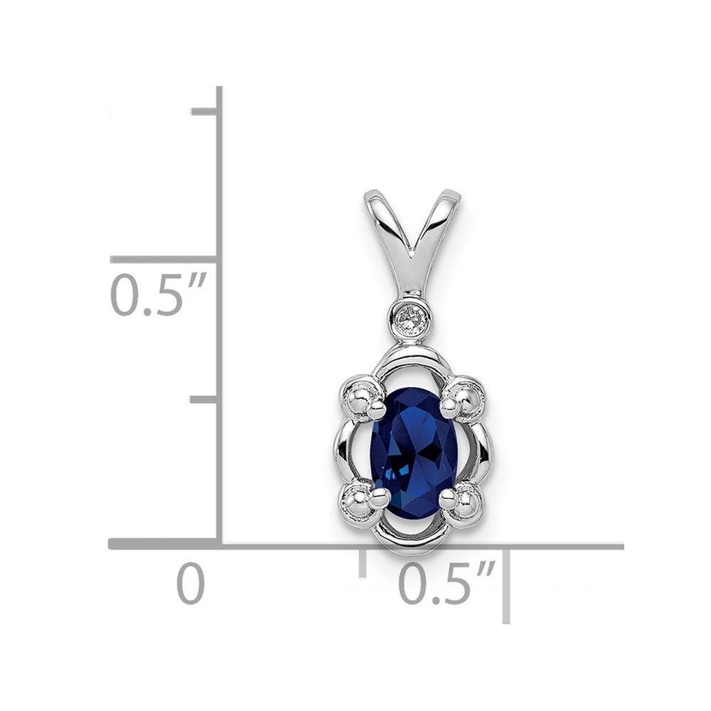 Sterling Silver Rhodium-plated Created Sapphire & Diam. Pendant (QBPD21SEP)