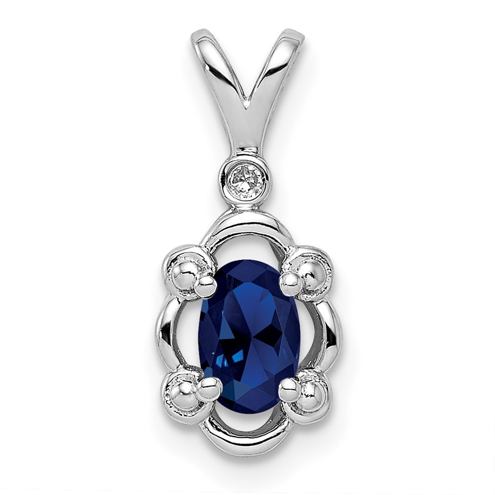 Sterling Silver Rhodium-plated Created Sapphire & Diam. Pendant (QBPD21SEP)