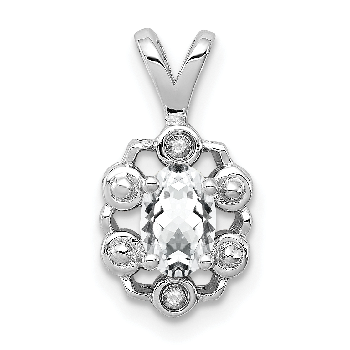 Sterling Silver Rhodium-plated White Topaz & Diam. Pendant (QBPD22APR)