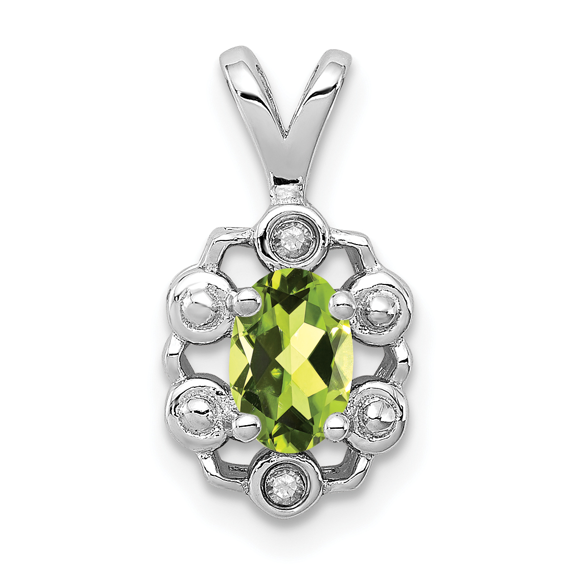 Sterling Silver Rhodium-plated Peridot & Diam. Pendant (QBPD22AUG)