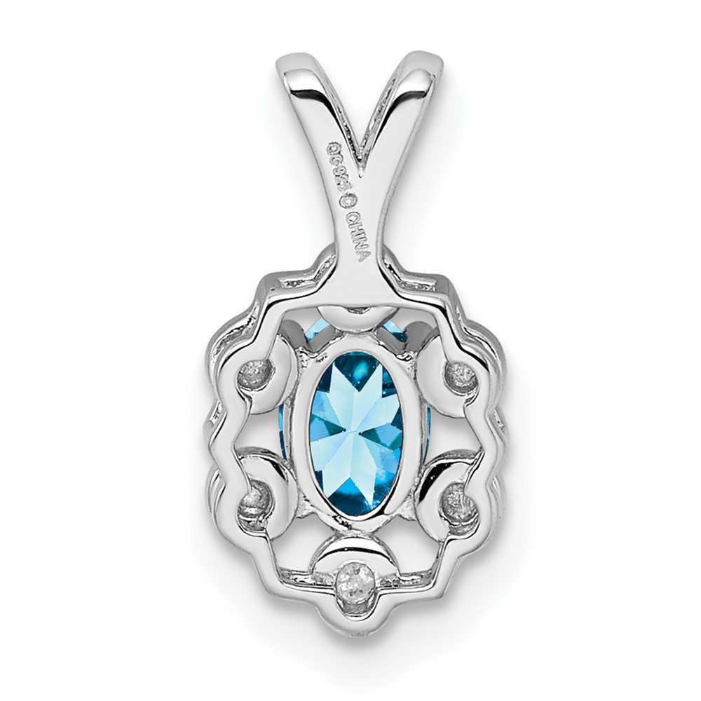 Sterling Silver Rhodium-plated Light Swiss Blue Topaz & Diam. Pendant (QBPD22DEC)