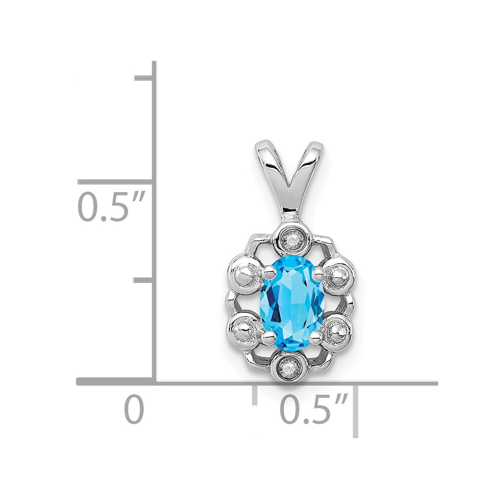 Sterling Silver Rhodium-plated Light Swiss Blue Topaz & Diam. Pendant (QBPD22DEC)