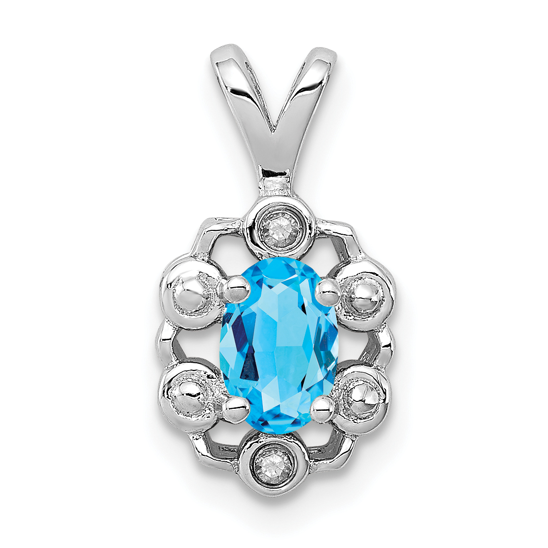 Sterling Silver Rhodium-plated Light Swiss Blue Topaz & Diam. Pendant (QBPD22DEC)