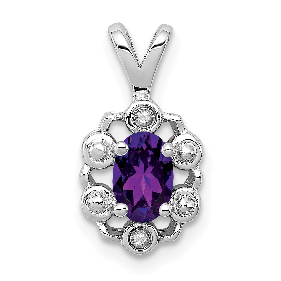 Sterling Silver Rhodium-plated Amethyst & Diam. Pendant (QBPD22FEB)