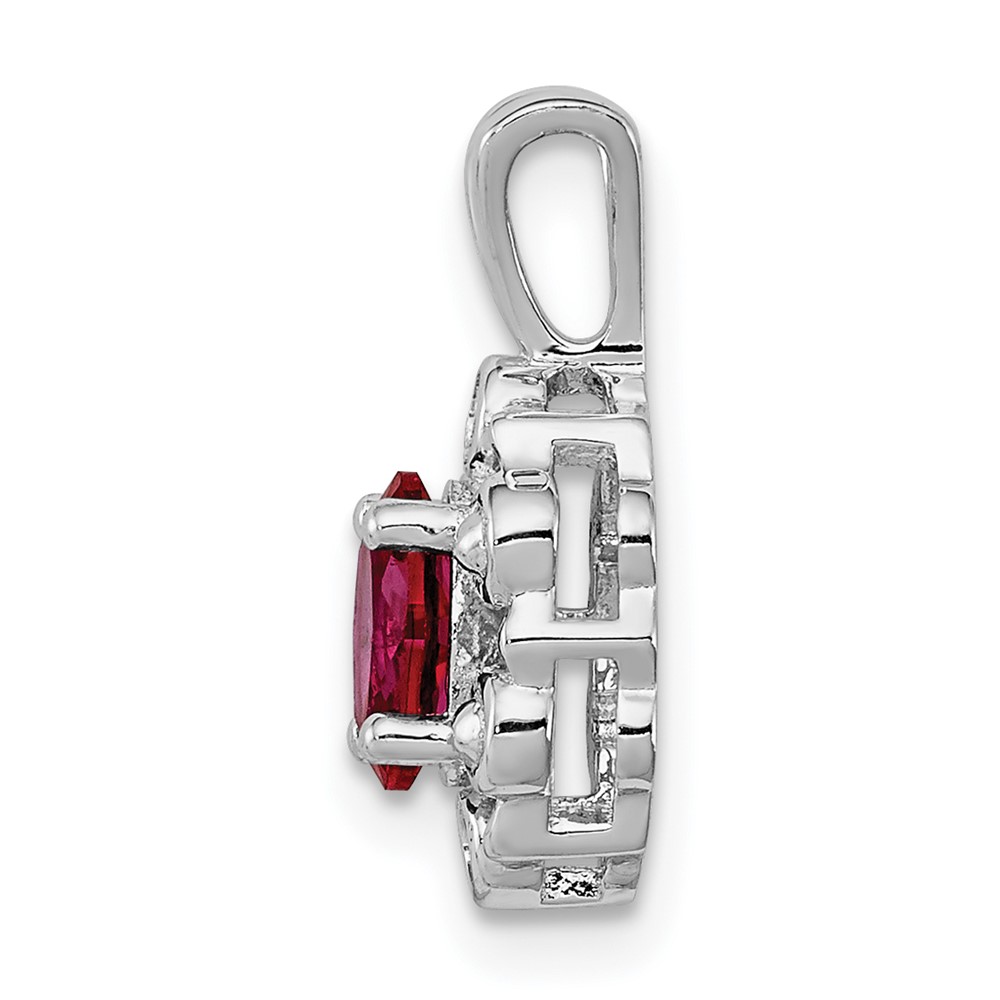 Sterling Silver Rhodium-plated Created Ruby & Diam. Pendant (QBPD22JUL)