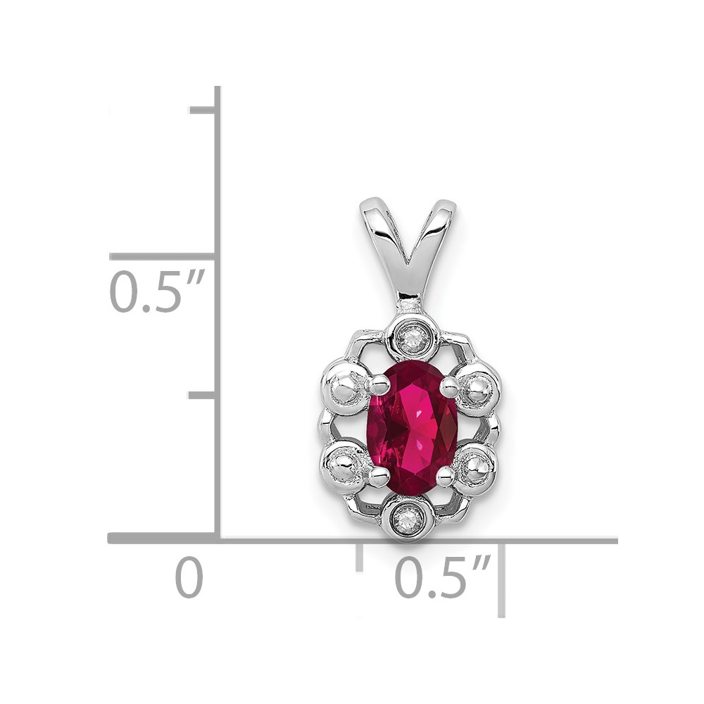 Sterling Silver Rhodium-plated Created Ruby & Diam. Pendant (QBPD22JUL)