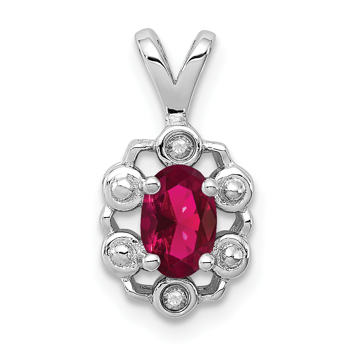 Sterling Silver Rhodium-plated Created Ruby & Diam. Pendant (QBPD22JUL)