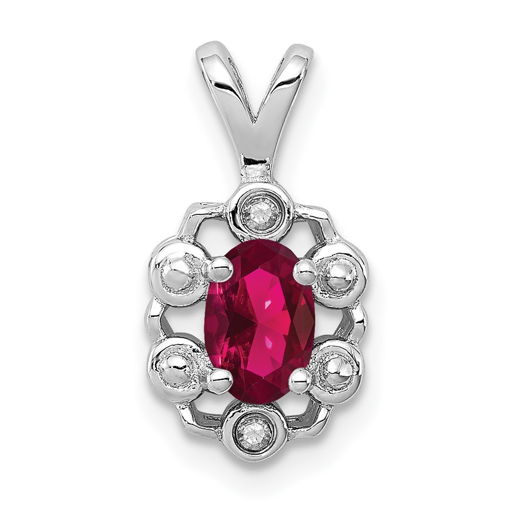 Sterling Silver Rhodium-plated Created Ruby & Diam. Pendant (QBPD22JUL)