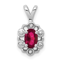 Sterling Silver Rhodium-plated Created Ruby & Diam. Pendant view 1