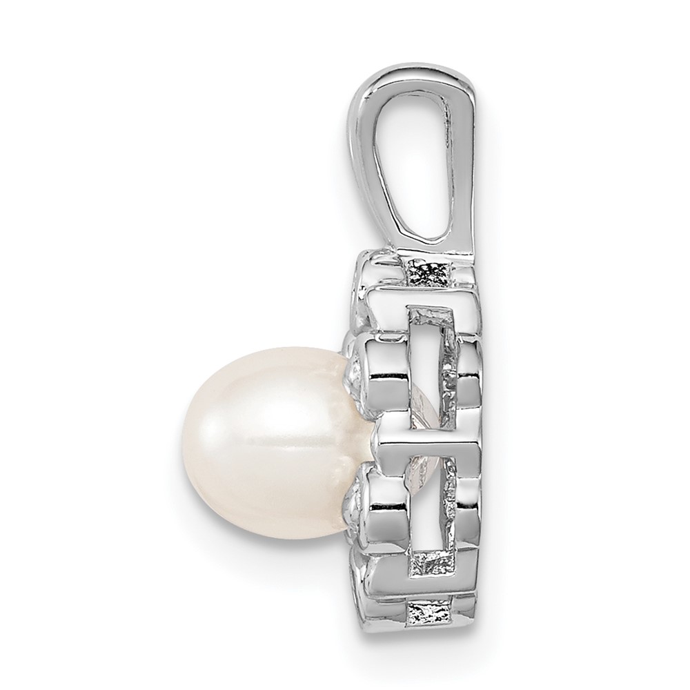Sterling Silver Rhodium-plated FW Cultured Pearl & Diam. Pendant (QBPD22JUN)