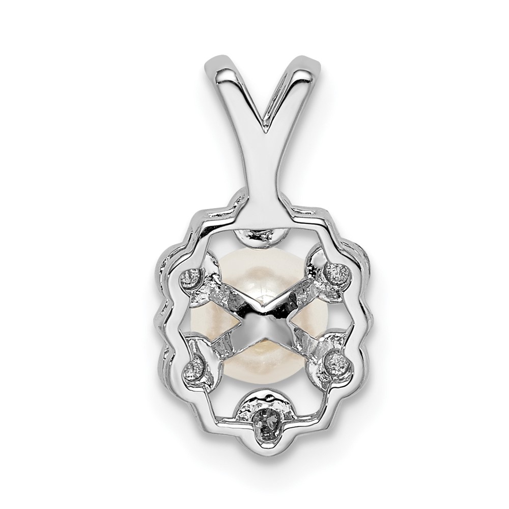 Sterling Silver Rhodium-plated FW Cultured Pearl & Diam. Pendant (QBPD22JUN)