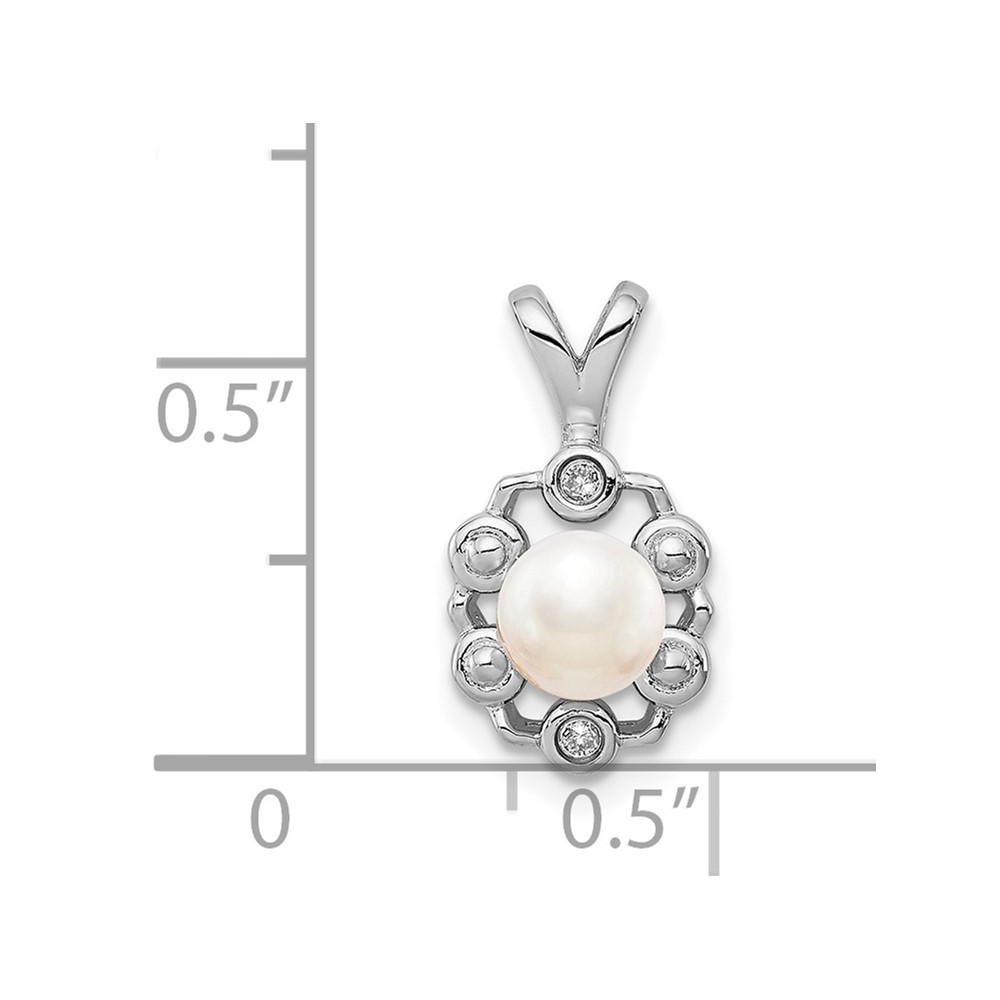 Sterling Silver Rhodium-plated FW Cultured Pearl & Diam. Pendant (QBPD22JUN)