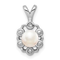 Sterling Silver Rhodium-plated FW Cultured Pearl & Diam. Pendant view 1