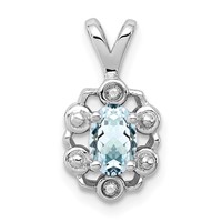 Sterling Silver Rhodium-plated Aquamarine & Diam. Pendant view 1