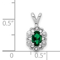 Sterling Silver Rhodium-plated Created Emerald & Diam. Pendant view 3
