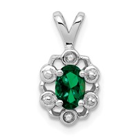 Sterling Silver Rhodium-plated Created Emerald & Diam. Pendant view 1