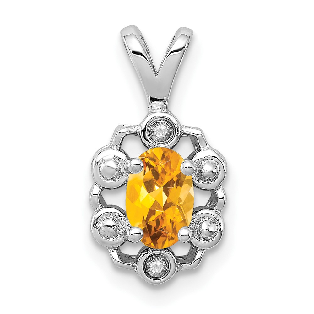 Sterling Silver Rhodium-plated Citrine & Diam. Pendant (QBPD22NOV)