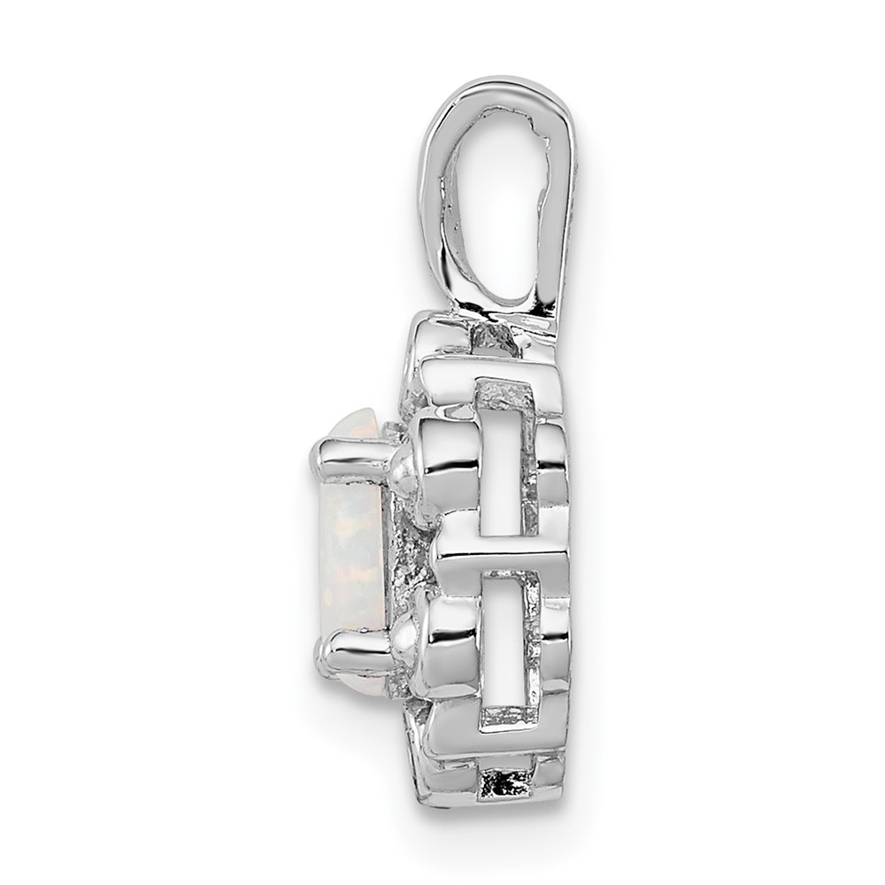 Sterling Silver Rhodium-plated Created Opal & Diam. Pendant (QBPD22OCT)