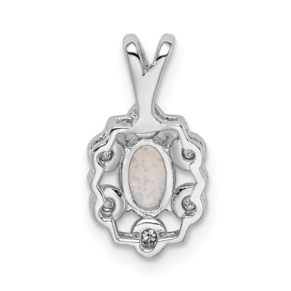Sterling Silver Rhodium-plated Created Opal & Diam. Pendant (QBPD22OCT)