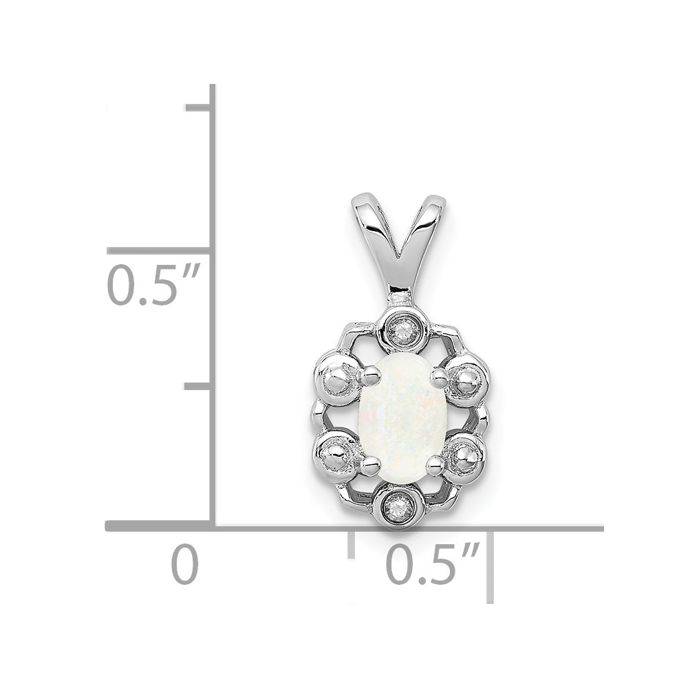 Sterling Silver Rhodium-plated Created Opal & Diam. Pendant (QBPD22OCT)