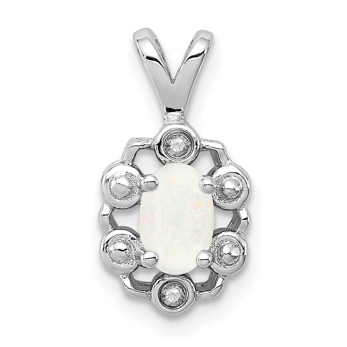 Sterling Silver Rhodium-plated Created Opal & Diam. Pendant (QBPD22OCT)