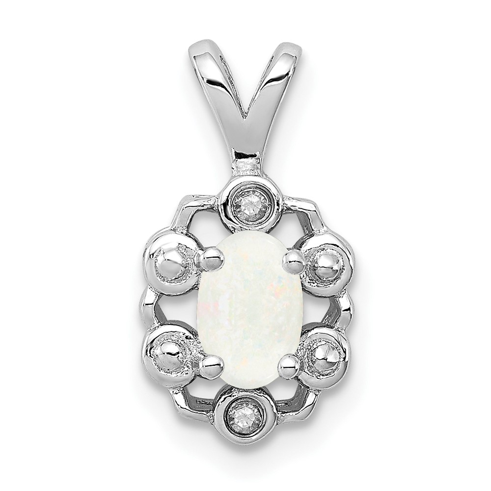 Sterling Silver Rhodium-plated Created Opal & Diam. Pendant (QBPD22OCT)