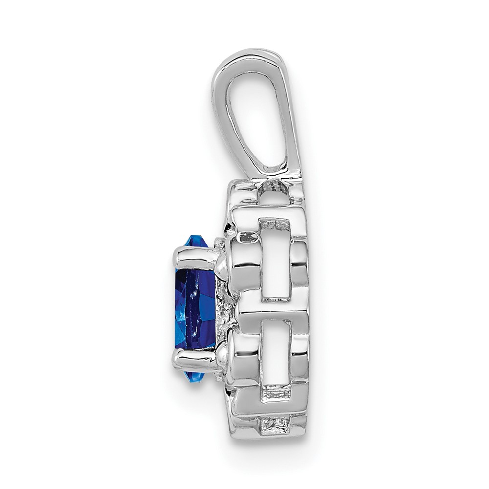 Sterling Silver Rhodium-plated Created Sapphire & Diam. Pendant (QBPD22SEP)