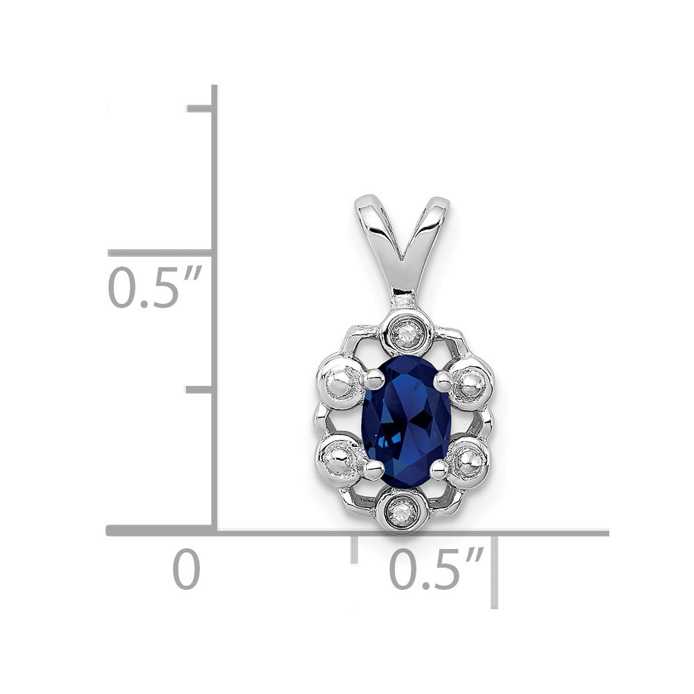 Sterling Silver Rhodium-plated Created Sapphire & Diam. Pendant (QBPD22SEP)