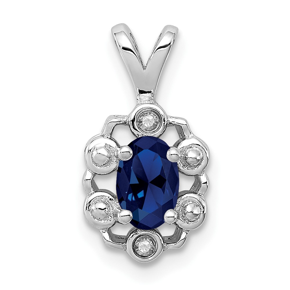 Sterling Silver Rhodium-plated Created Sapphire & Diam. Pendant (QBPD22SEP)