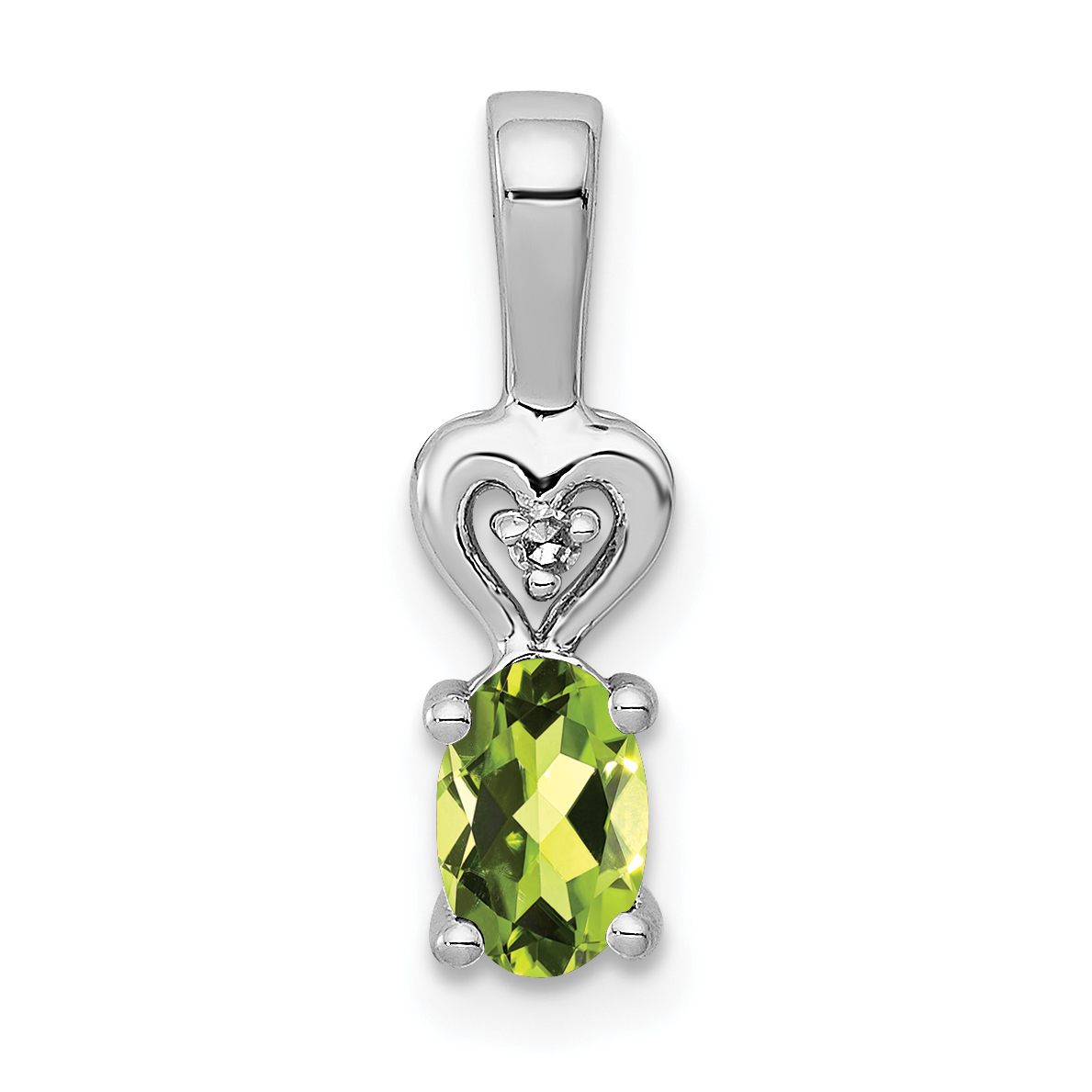 Sterling Silver Rhodium-plated Peridot & Diam. Pendant (QBPD23AUG)