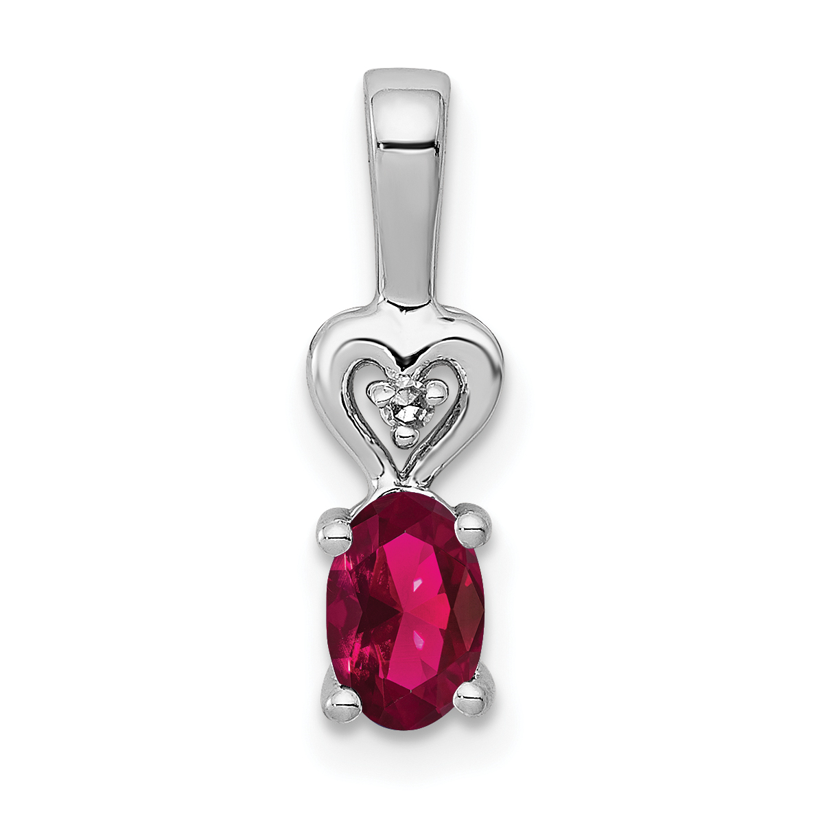 Sterling Silver Rhodium-plated Created Ruby & Diam. Pendant (QBPD23JUL)