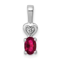 Sterling Silver Rhodium-plated Created Ruby & Diam. Pendant view 1